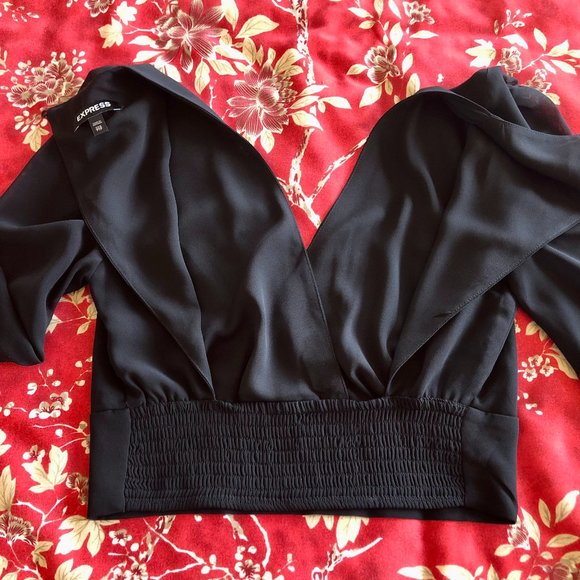 Stunning Express Puff-Shoulder V-Front Open-Back Long-Sleeve Crop Blouse XXS - Picture 10 of 16